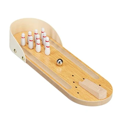 Afbeelding van Relaxdays tafelbowling mini bowlingbaan tafelspel behendigheidsspel 10 kegels