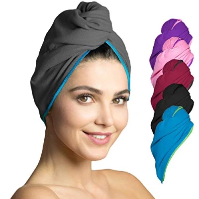 Afbeelding van haarhanddoek microvezel absorberend en sneldrogend Speciale tulband handdoek (Donkergrijs Blauw)