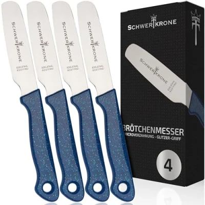 Afbeelding van Schwertkrone Set van 4 broodmessen met microvertanding en glittergreep ontbijtmes roestvrij staal, 20 cm broodmes