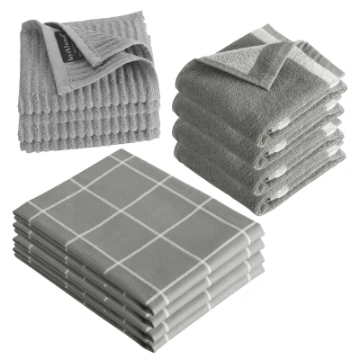 Afbeelding van Byrklund Keukenset Clean &amp; Dry Grijs 12 delig Theedoeken, Keukendoeken Vaatdoeken