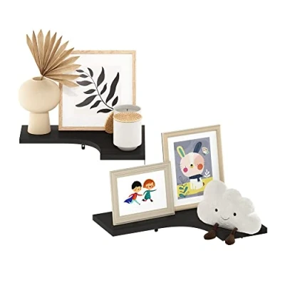 Afbeelding van Furinno Wandmontage, L vorm, zwevende displayplanken, ontworpen hout, espresso, set van 2
