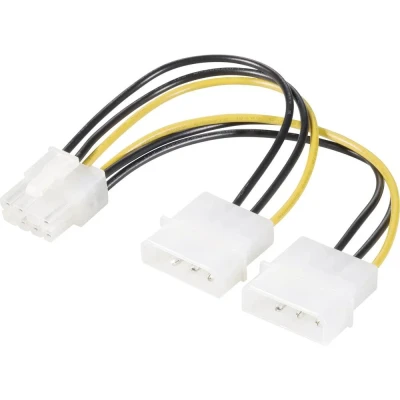 Afbeelding van Renkforce Stroom Y kabel [2x IDE stroomstekker 4 polig 1x PCIe stekker 8 polig] 0.15 m Geel, Zwart