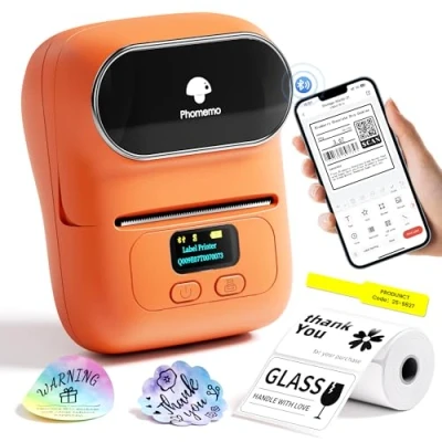 Afbeelding van Phomemo Label Maker Mini Bluetooth labelprinter M110 thermische labelprinter, handprinter, geschikt voor kleding, supermarkt, detailhandel enz., Compatibel Android en IOS, oranje