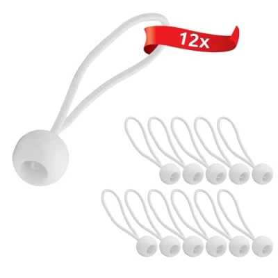 Afbeelding van ECENCE 12x spanrubbers, dekzeilspanner set, expanderlussen met kunststof kogel, tentrubbers voor dekzeilen, paviljoenen, tenten, sterke spankracht Wit