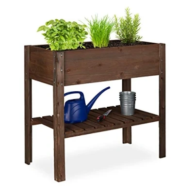 Afbeelding van Relaxdays moestuinbak hout 80 x 88 43,5 cm kweekbak met plank plantenbak balkon