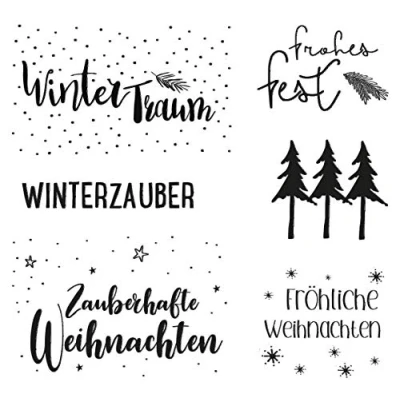 Afbeelding van Rayher Clear Stamps kerstgroeten, 6 motieven, helder, transparante stempel, doorzichtig, siliconen wit, vel 97 x 102,5 mm