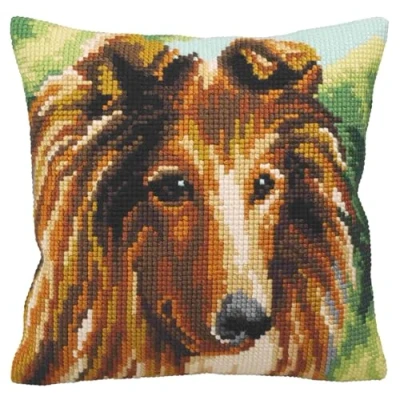Afbeelding van Collection D&#039;Art Lassie hond kruissteekkussen, katoen, meerkleurig, 40x40cm