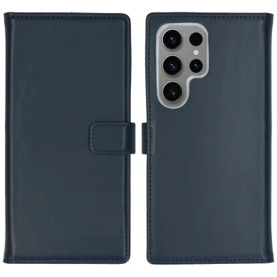 Afbeelding van Samsung Galaxy S24 Ultra Hoesje Echt leder Selencia Bookcase Blauw Telefoonhoesje