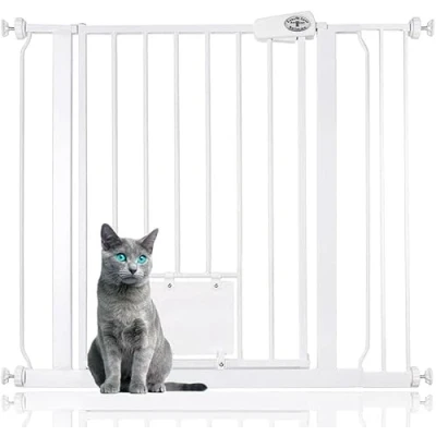 Afbeelding van Bettacare Huisdierenhek met Afsluitbare Kattenluik Assortiment, 87.9 cm 95.5 (11 opties beschikbaar), Wit, 75 Hoogte, Extra Hoog Hondenveiligheidshek Kattenluik, Eenvoudige Installatie