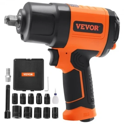 Afbeelding van VEVOR 1/2&quot; luchtslagmoersleutel, hoog koppel tot 2.000 Nm, lichtgewicht pneumatisch slagpistool, met 11 stuks aandrijving, CR V stalen slagdoppenset en draagtas