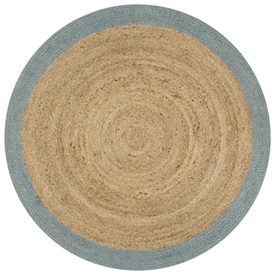 Afbeelding van Vloerkleed handgemaakt met olijfgroene rand 150 cm jute