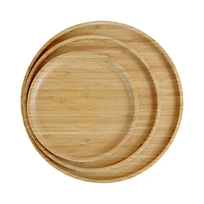 Afbeelding van pandoo 100% bamboe borden, ronde houten decoratie, dinerborden, servies, serviesset, herbruikbare 3 delige set (1 x 20 cm, 1 25 30 cm)