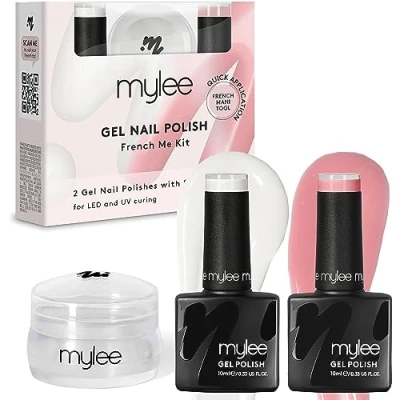 Afbeelding van Mylee French Me Kit met Stempel Manicure van Salonkwaliteit voor Thuis, Inclusief Witte &amp; Nude Gel Nagellak + Transparante Siliconen Nagelstempel