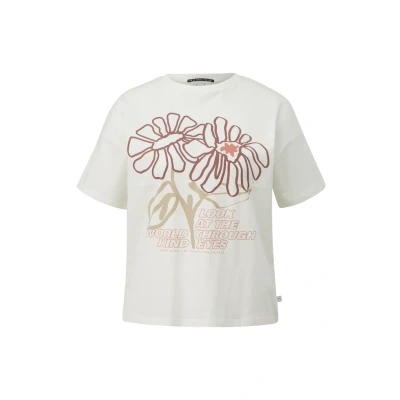 Afbeelding van QS MIT ÜBERSCHNITTENER Schulter Tshirt print, Dames, Maat: XS, Creme
