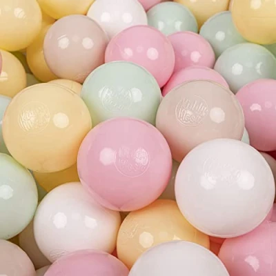 Afbeelding van KiddyMoon 100 Ballen ∅ 7Cm Kinderballen Speelballen Voor Ballenbad Baby Plastic Made In Eu, Pastel Beige Geel Wit Munt Poeder Roze