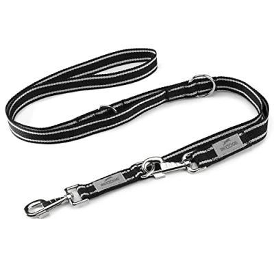 Afbeelding van BedDog® hondenriem WILLY, verstelbaar in 3 lengtes, dubbele riem, hondenlijn, looplijn, middelgrote en grote honden, totale lengte 2m zwart/neon