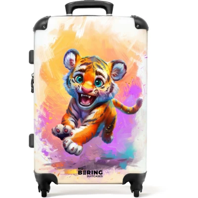 Afbeelding van NoBoringSuitcases.com® Kinderkoffer groot Kindertrolley koffer Tijgerwelp Kleurrijk Rolkoffer lichtgewicht Reiskoffer met 4 wielen Grote trolley XL 20 kg bagage