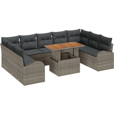 Afbeelding van vidaXL Tuinbank Set van 10 Grijs Poly rattan delige tuin eetset