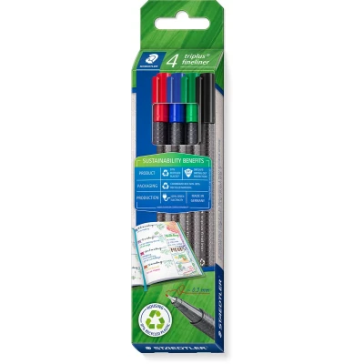 Afbeelding van Staedtler Triplus fineliner eco, doosje van 4 stuks, assorti