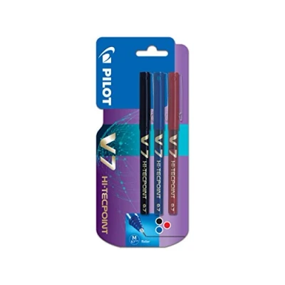 Afbeelding van Pilot V7 Hi Tecpoint Rollerball Pen, 0,7 mm Tip Zwart/Blauw/Rood, Pack van 3