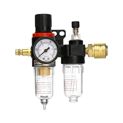 Afbeelding van QWORK® 1/4 &quot;Luchtdrukregelaar Waterafscheider met meter voor luchtcompressor en luchtgereedschap