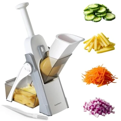 Afbeelding van SUPMAKIN Veiligste mandoline groentesnijder/hakmolen, aardappelchipsnijder, multifunctionele groentehakmolen met 4 snijmodi om te snijden, in blokjes hakken, Julienne, beste keukengadgets
