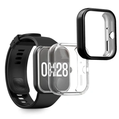 Afbeelding van kwmobile 2x smartwatch hoes geschikt voor Xiaomi Redmi Watch 4 hoesje Siliconen sporthorloge cover Activity tracker case in transparant / zwart