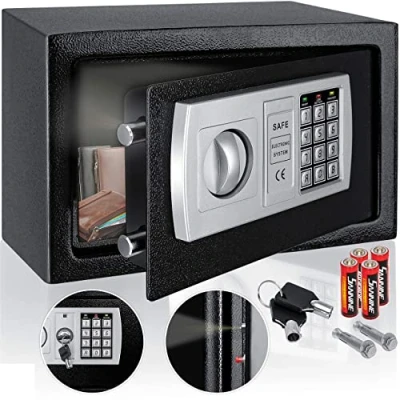 Afbeelding van KESSER® Elektrische kluis, 31 x 20 cm, led display, elektronische dubbele boutvergrendeling, wandkluis, inclusief montagemateriaal, meubelkluis, binnenverlichting, pantserkast, cijferslot,