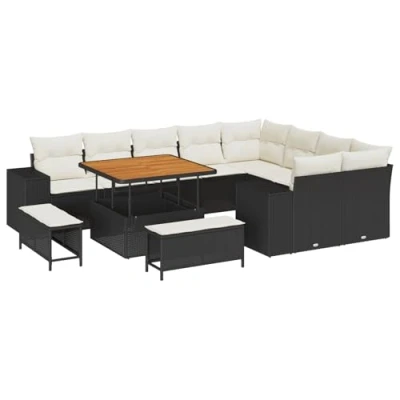 Afbeelding van vidaXL 12 Delige Tuin Sofa Set met Kussens Zwart Poly Rattan Acacia