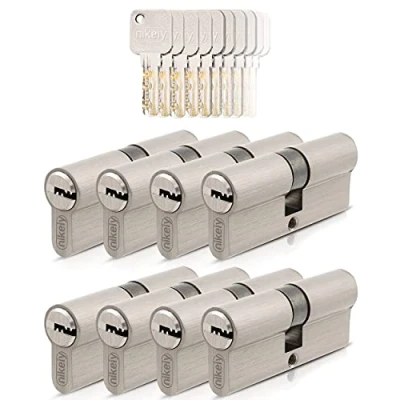 Afbeelding van GERCAR Pro 8x cilinderslot 30/30 gelijksluitende set 8 profielcilinders incl. 40 sleutels 60 mm deurslot 8er cilinder lengte: 60mm, A:30 B:30 messing mat massief