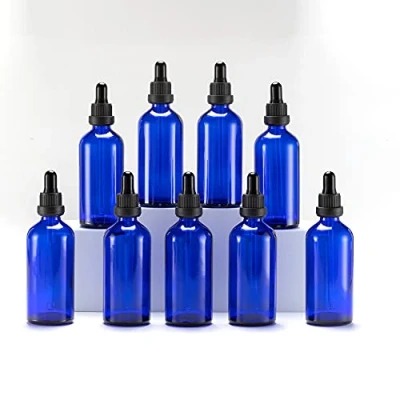 Afbeelding van Yizhao Blauw Glazen Druppelflesje 100ml, met Pipet Druppelaar, voor Essentiële olie, Aromatherapie, Cosmetica, Laboratorium, Apotheek, Reizen, Massage 9 Stuks