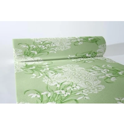 Afbeelding van Sovie HORECA Linclass® Airlaid tafelloper Melanie 40 cm x 24 m tafelkleedrol stofachtig praktisch eenmalig tafelkleed voor bruiloft of feestjes met sneeuwklokjesdesign