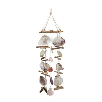 Afbeelding van Relaxdays windgong drijfhout met Capiz schelpen grote windspel strand decoratie tuin