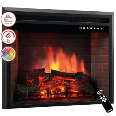 Afbeelding van KAMINIO Elektrische haard LUCA inbouwhaard met verwarming, 3D vlameffect, 12 vlamkleuren, afstandsbediening 23 inch