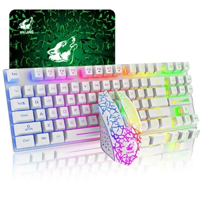 Afbeelding van T87 Upgrade 87 Toetsen Draadloze Toetsenbord Muis Combo, Regenboog Backlit 2.4G Oplaadbaar Mechanisch Feel Gaming +2400DPI 6 Knoppen Optische LED Muis+Gratis Muispads (wit)