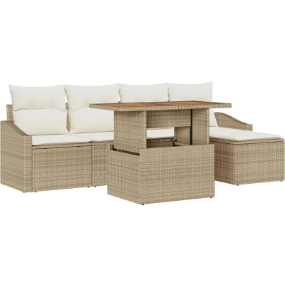 Afbeelding van vidaXL 6 delige Tuinbank Set met Kussens Beige Poly Rattan