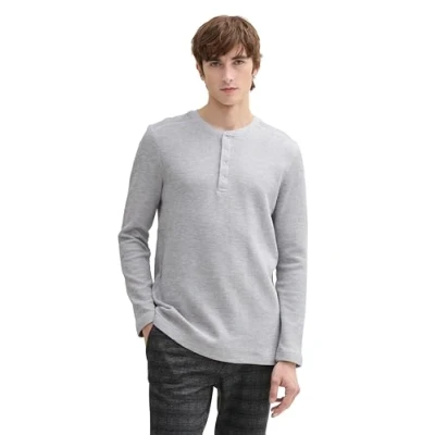 Afbeelding van TOM Tailor Denim Longsleeve, Heren, Maat: XL, Light stone grey melange