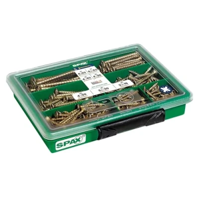Afbeelding van SPAX Assortiment klein, schroevenset met 7 afmetingen, 245 stuks, verzonken kop, kruiskop Z, YELLOX 4000001991039