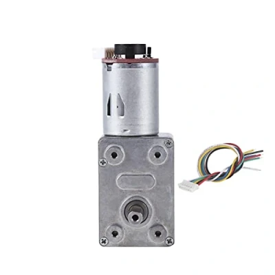 Afbeelding van DC wormwielmotor 12V hoge koppelreductie versnellingsbak met encoder Srong zelfsluitende 6mm uitgangsas (20 RPM)