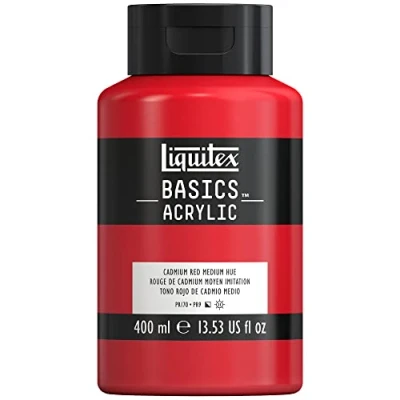 Afbeelding van Liquitex Basics 8870319 Monopigmenteerde acrylverf, kunstenaarspigmenten, lichtecht, gemiddelde viscositeit, archiefkwaliteit, zijdeglanzende afwerking, 400ml Cadmium Red Medium Hue