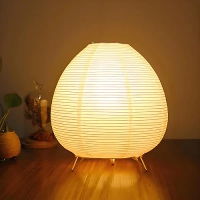 Afbeelding van ACMHNC rijstpapier lamp retro bedlampje met witte kap decoratie slaapkamer tafellamp, E14 fitting max. 25 W, 1,8 meter kabel, papieren woonkamer decoratieve lamp, H 23 cm