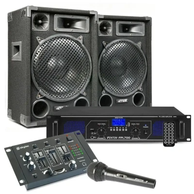 Afbeelding van MAX12 DJ set met o.a. speakers, versterker en mixer 1400W