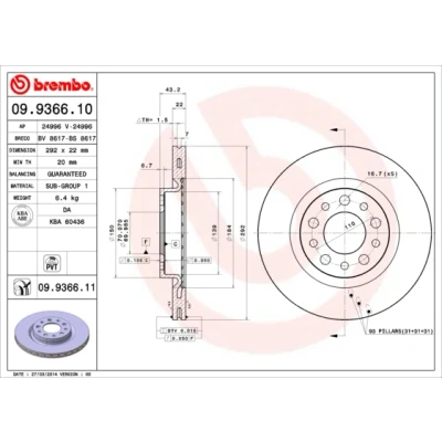 Afbeelding van Brembo Remschijf 09.9366.11