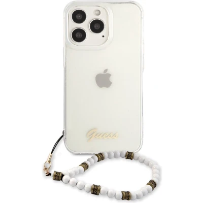 Afbeelding van Guess PC Script Back Case Transparant Geschikt voor Apple iPhone 13 Pro (6.1&quot;) Witte Parels