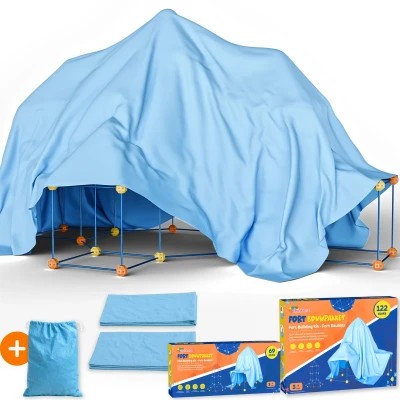Afbeelding van Fort Bouwpakket Megabundel met 191 Onderdelen en Uitbreidingspakket Incl. Opbergzak &amp; E book Constructiespeelgoed Montessori Educatief speelgoed Bouwspeelgoed Hut Bouwen