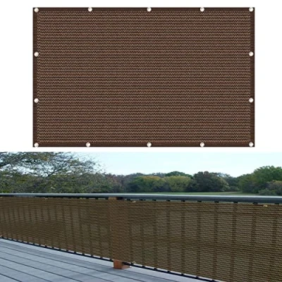 Afbeelding van Balkonscherm inkijkbescherming 110 x 500 cm HDPE Anti UV Zonwering inkijk bescherming met Touw Kabelbinder voor balkonleuningen tuin, Bruin