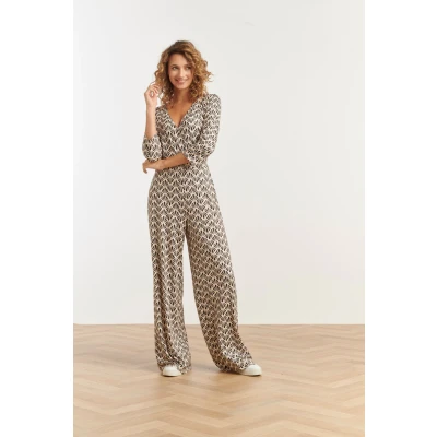 Afbeelding van Smashed Lemon 25061 Off White En Zwarte Jumpsuit Met Schelpenprint M