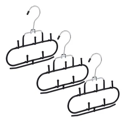 Afbeelding van Relaxdays riemhouder, 3 stuks, set, 5 haken, stang, hanger voor stropdassen, riem, sjaal, stropdashouder metaal, zwart