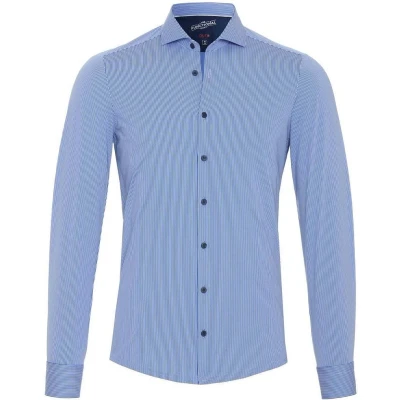 Afbeelding van Pure Functional Overhemd Strepen Blauw maat 39 Heren Streep met Slim fit Pasvorm Super stretch
