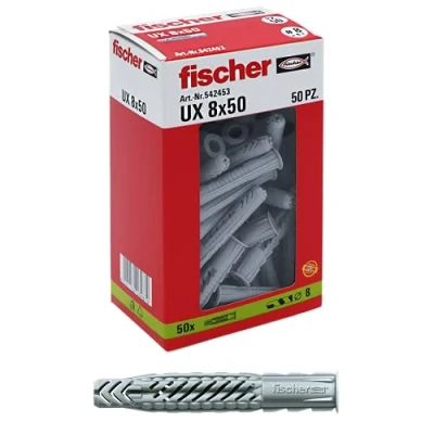 Afbeelding van Fischer 542453 50 pluggen voor massieve wand, geperforeerde baksteen, gipsplaat, 542453, grijs, 8 x mm